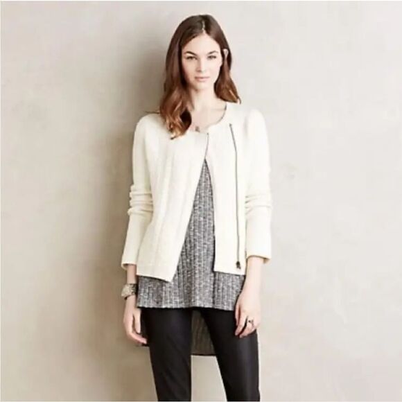 Anthropologie Angel of The North Vero Knit Moto Zip Sweater Size Large - Picture 1 of 8